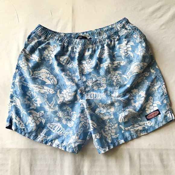 Vineyard Vines Swim Trunks Mens Size XL 18 Blue Bathing Suit Turtle Fish Dolphin - Picture 2 of 16